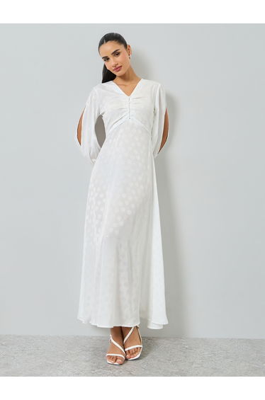 Off-White Jacquard Slit Sleeve Maxi Dress