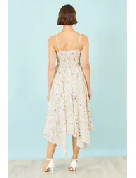 Yumi White Botanical Embroidery Fabric Handkerchief Hem Dress - 5