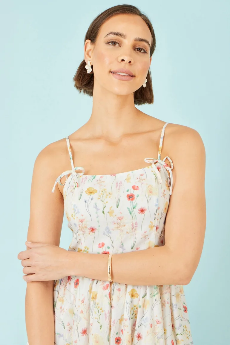 Yumi White Botanical Embroidery Fabric Handkerchief Hem Dress - 2