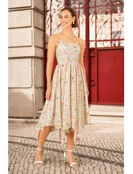 Yumi White Botanical Embroidery Fabric Handkerchief Hem Dress - 7