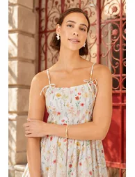 Yumi White Botanical Embroidery Fabric Handkerchief Hem Dress - 9