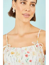 Yumi White Botanical Embroidery Fabric Handkerchief Hem Dress - 3