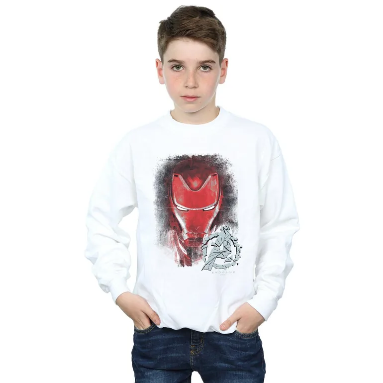 Marvel Boys Avengers Endgame Iron Man Brushed Sweatshirt - White