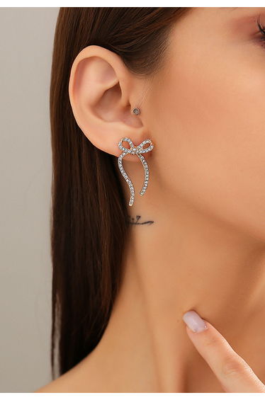 Rhinestone Insert Bowknot Earrings in Gold