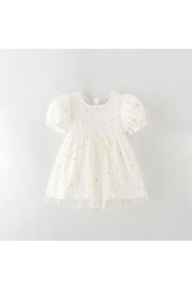 Toddler Embroidered Flower Tulle White Dress