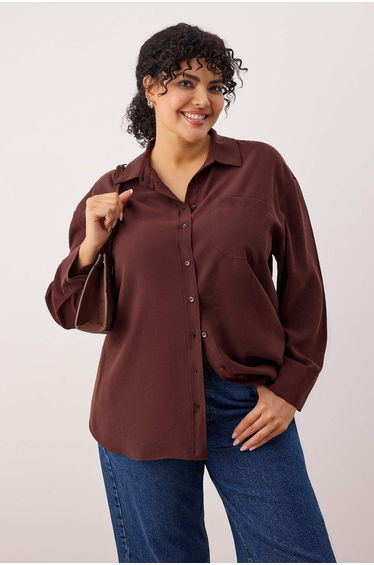 More sustainable brown modal soft touch woven plus size shirt