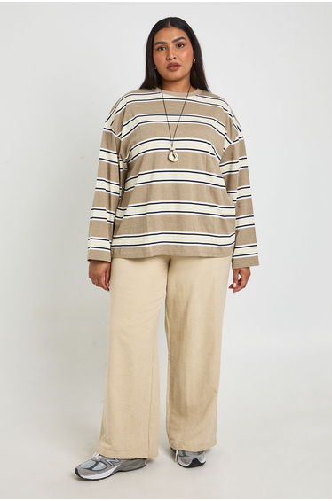 Plus Peached Pleated Wide Leg Trouser - stone
