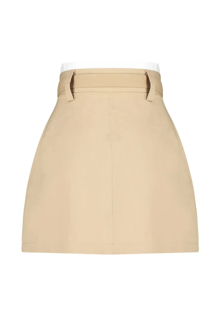 Beige Pleated A-Line Mini belted Skirt - 9