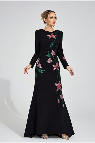 Luxe Black Floral Maxi Dress