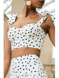 Lumen | White Polka Dot Corset Sweetheart Top With Bow Straps - 4