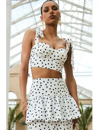 Lumen | White Polka Dot Corset Sweetheart Top With Bow Straps