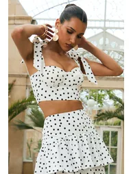 Lumen | White Polka Dot Corset Sweetheart Top With Bow Straps - 3