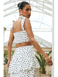 Lumen | White Polka Dot Corset Sweetheart Top With Bow Straps - 1