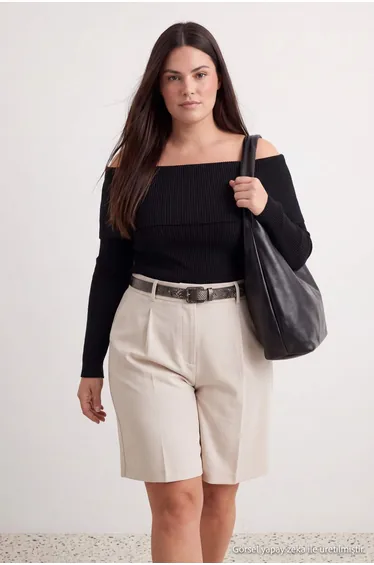 Black Carmen Collar Ribbed Slim Knitwear Sweater