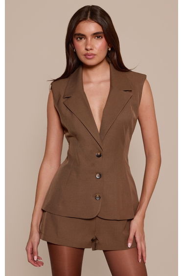 Mocha Button Down Sleeveless Playsuit