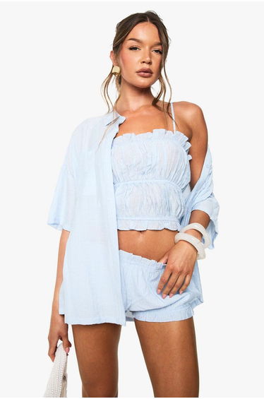 Textured Stripe Ruffle Cami - baby blue