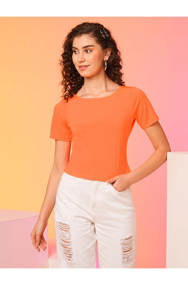Orange Bow Detail Styled Back Crop Top