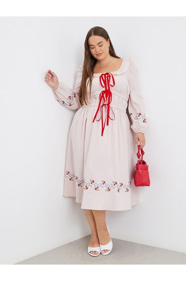 Plus Size Midi Dress with Bow Tie-Up Detail