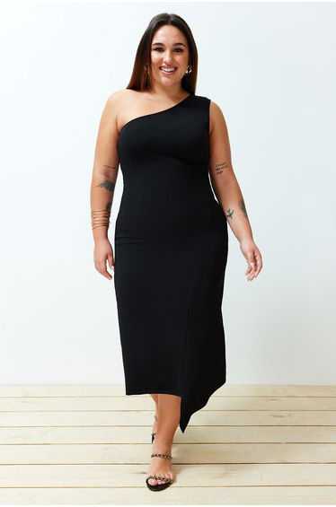 Trendyol Curve Plus Black One Shoulder Column Midaxi Dress