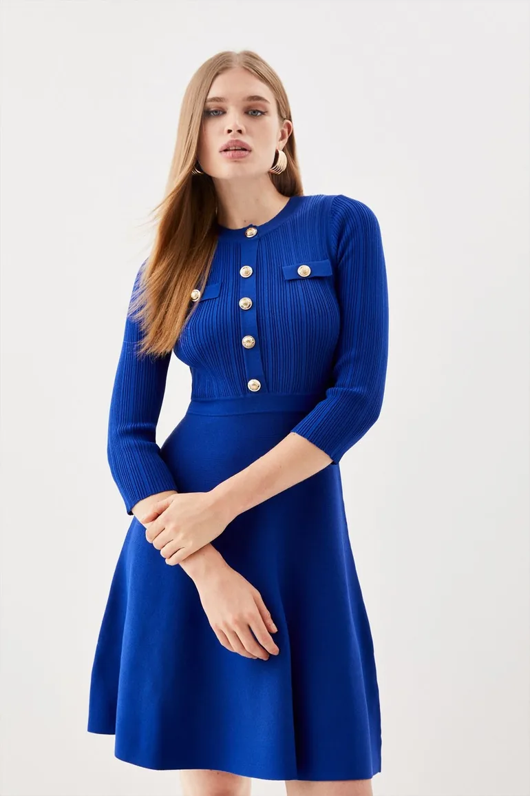 stretch knit skater dress Women's Green Skater Dress Long Sleeve Mini Knit