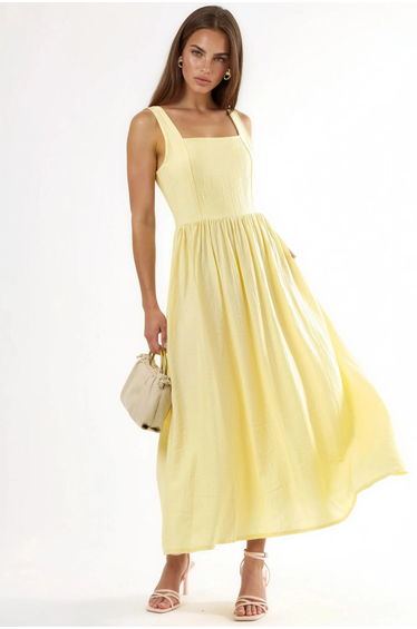 BUSEM Solid Midi Dress with Square Collar