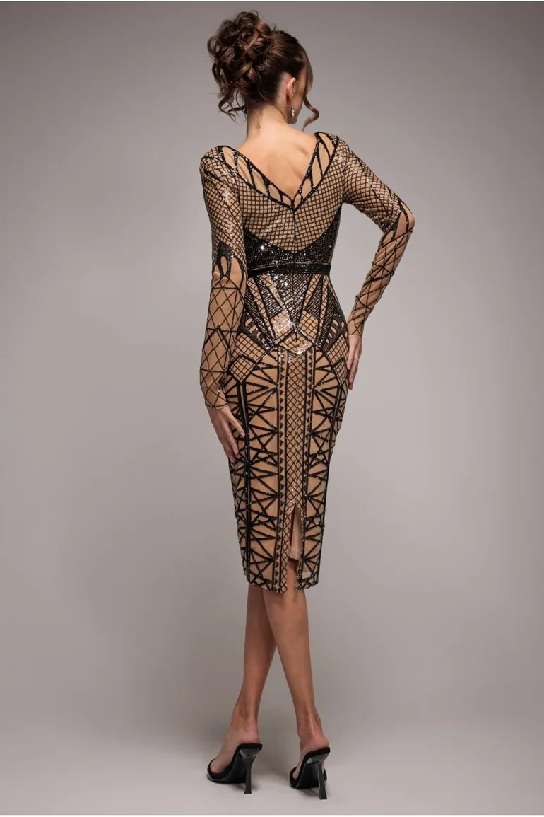 geometric sequin bodycon dress Primavera Couture- 4406 Strapless V Neckline Geometric Sequin Mini Dress 00 / Black PURPLE