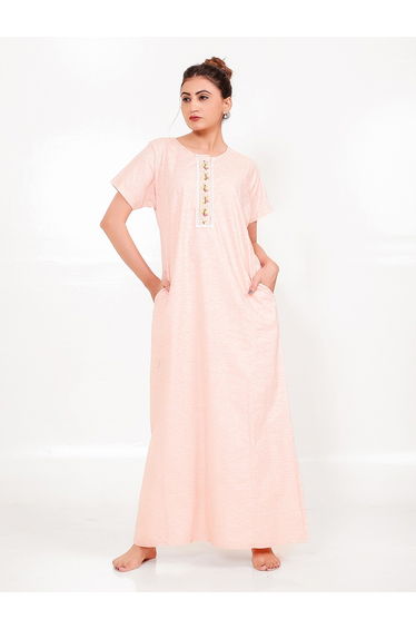 Peach Cotton Viscose Nightdress with Embroidered Placket