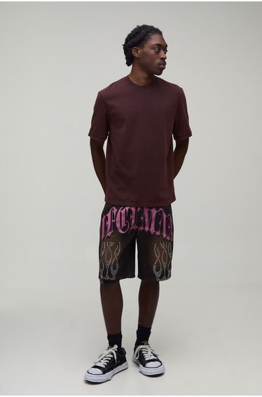 Relaxed Rigid Rhinestone Carpenter Shorts - brown