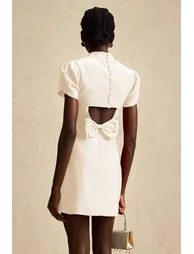 Anna White Petal Sleeve Cut Out Bow Mini Dress - 1