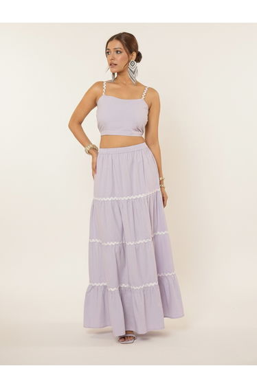 Women Solid Crop Top and Maxi Skirt Co-Ords