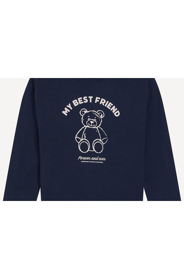 Teddy Bear/Slogan Print Long Sleeve T-Shirt
