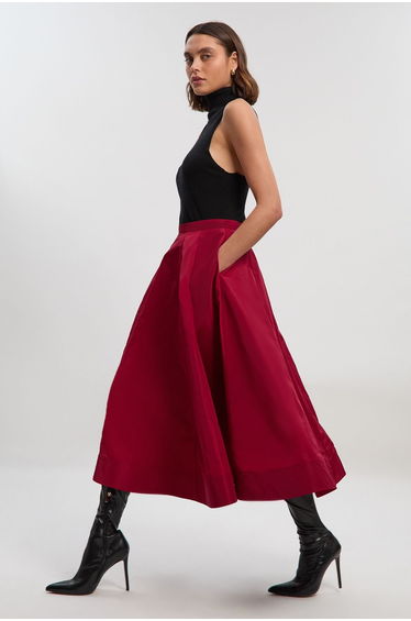 Tall Drama Taffeta Rosette Woven Midi Skirt