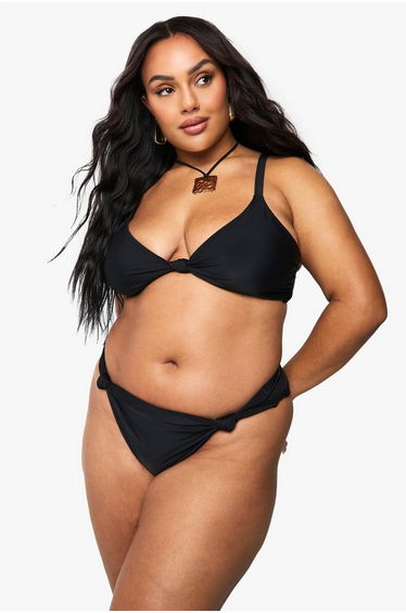Plus Padded Knot Front Detail Bikini Top - black