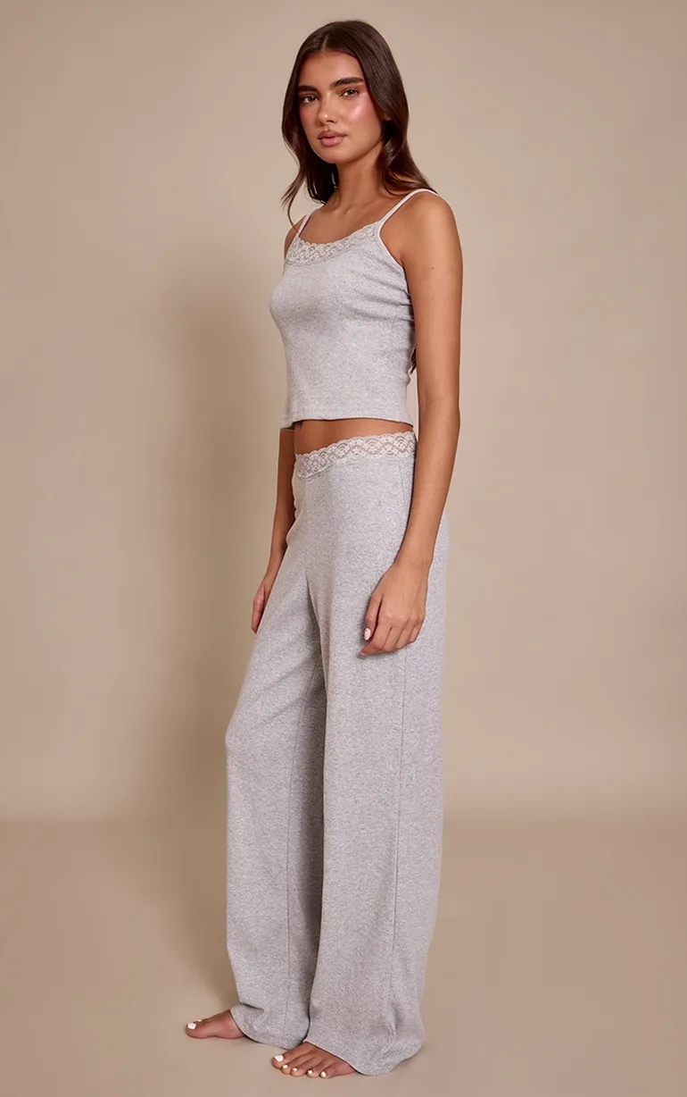 Grey Lace Trim Wide Leg Trouser - 1