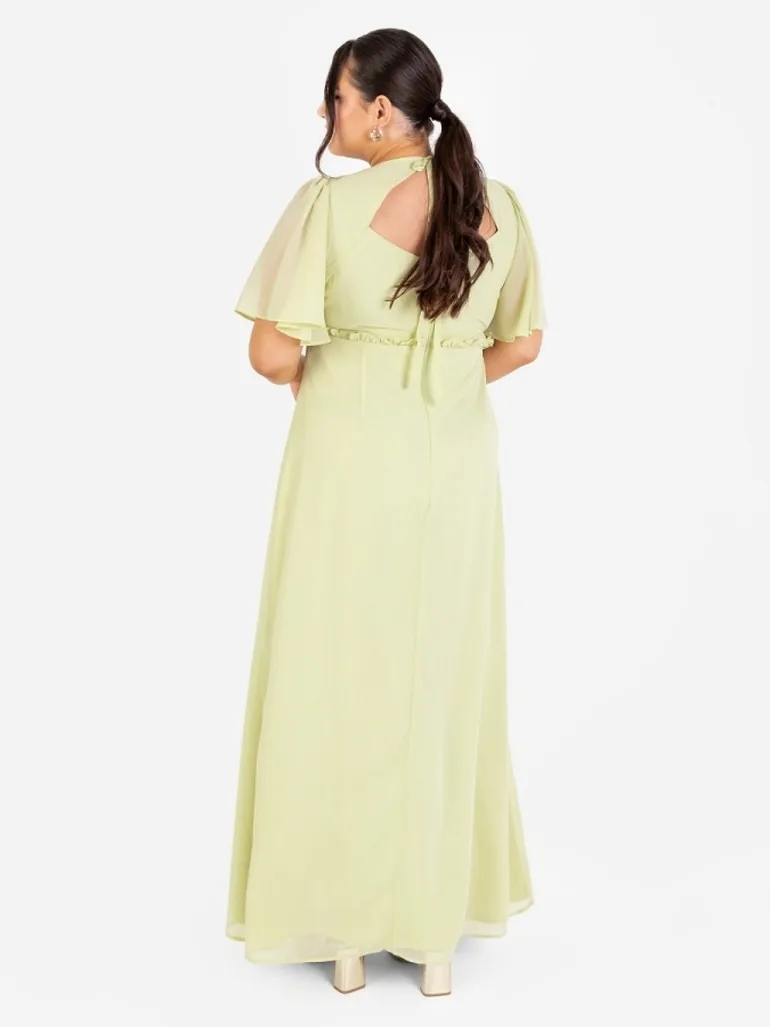 Anaya With Love Recycled Spring Green V Neck Short Flutter Sleeve Maxi Dress  with Frill Detail Anaya With Love Green : Evening Dresses : VogaCloset  Bahrain