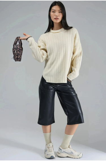 MY FASHION Oversized Sweater with Stitch Detail
