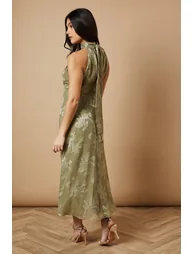 Plain Satin Burnout Halterneck Midi Dress - 2