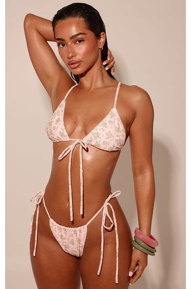 Pink and Lime Ditsy Print Tie Side Bikini Bottoms