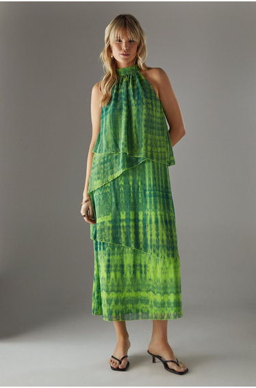 Chiffon Halter Ruffle Layer Maxi Dress