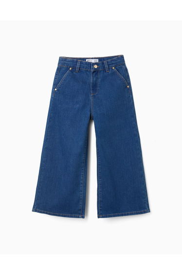 Wide leg denim trousers for girls blue