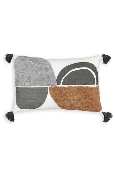 Comoe Graphic Tufted Tassel Rectangular Cotton Cushion Cover