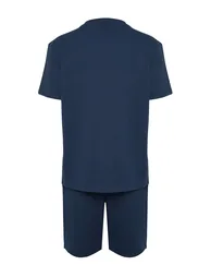 Men's Navy Blue Regular Fit Textured Knitted Pajama Set - 11