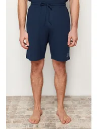 Men's Navy Blue Regular Fit Textured Knitted Pajama Set - 5