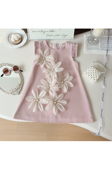 Toddler 3D Flower Sleeveless Graceful Dress
