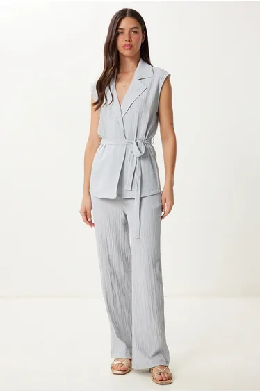 ISTANBUL Textured Cotton-Polyester Two-Piece Co-Ord Set with Tie Closure