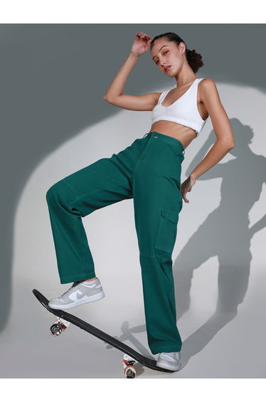 Solid High Rise Cargo Pants
