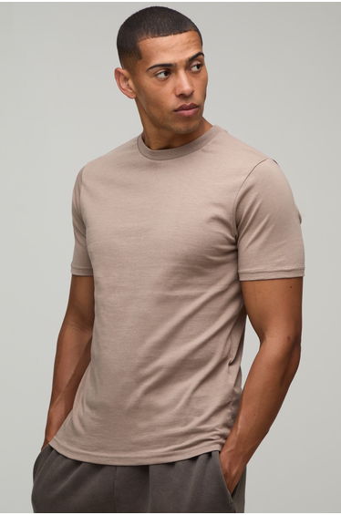 Basic Slim Fit Crew Neck T-Shirt - mocha