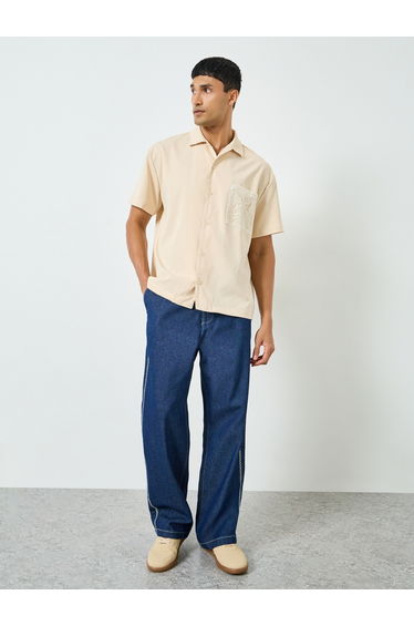 Men Baggy Jeans with Contrast Stitch