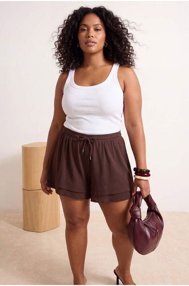 Brown Wide-Leg Skirt Look Plus Size Shorts & Bermuda