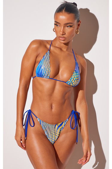 Blue Abstract Print Triangle Bikini Top